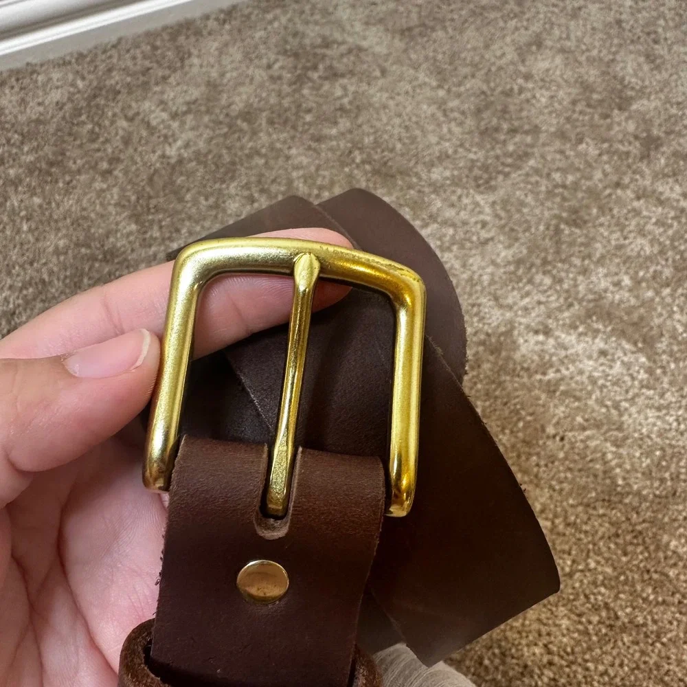 Flint and Tinder 36 Mens Leather Belt Brown Solid Brass Buckle Made in USA